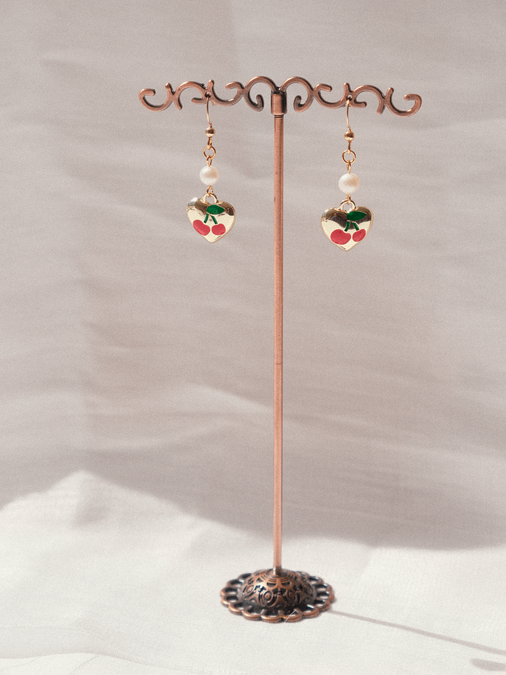 Cherry hearts - Pearl earrings 🍒♡ product image (2)