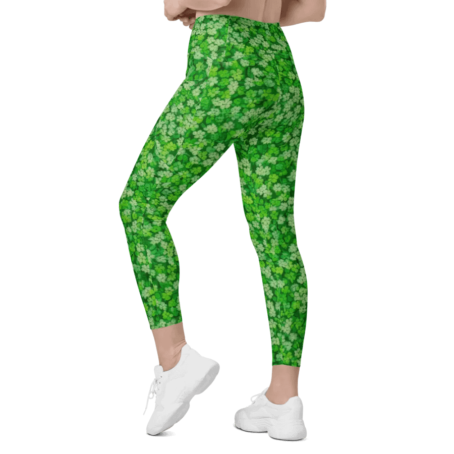 Whimsical St Patrick’s Day Lucky Four Clovers Leggings product image (8)