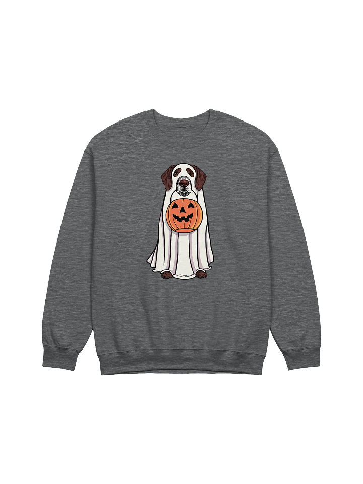 Funny Halloween German Shorthaired Pointer(2) Sweatshirt | Funny GSP Wearing a Ghost Costume and Holding a Pumpkin Basket product image (1)
