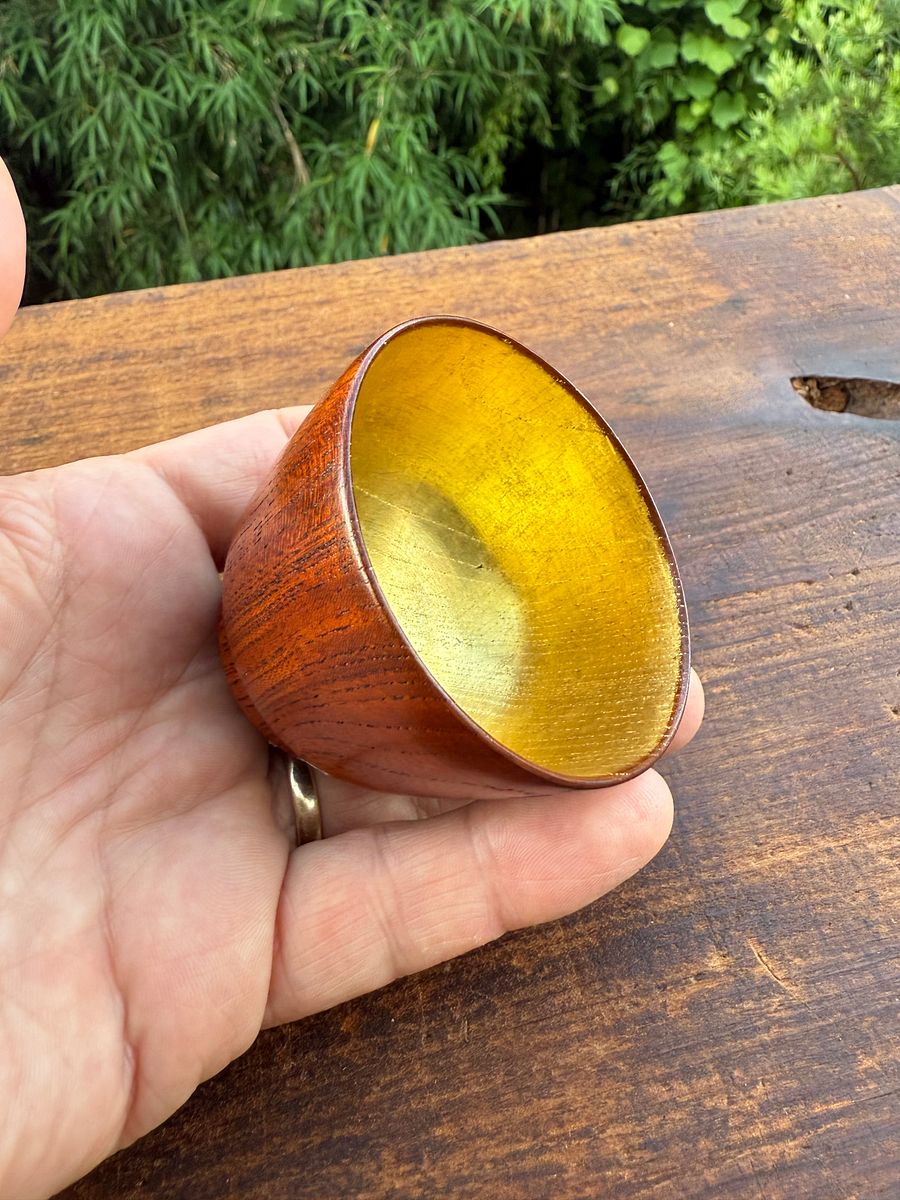 🎎 Japanese Wooden Guinomi Sake Cup with Gold Interior – Mid-Showa Era – Japan Antique Roadshow product image (4)