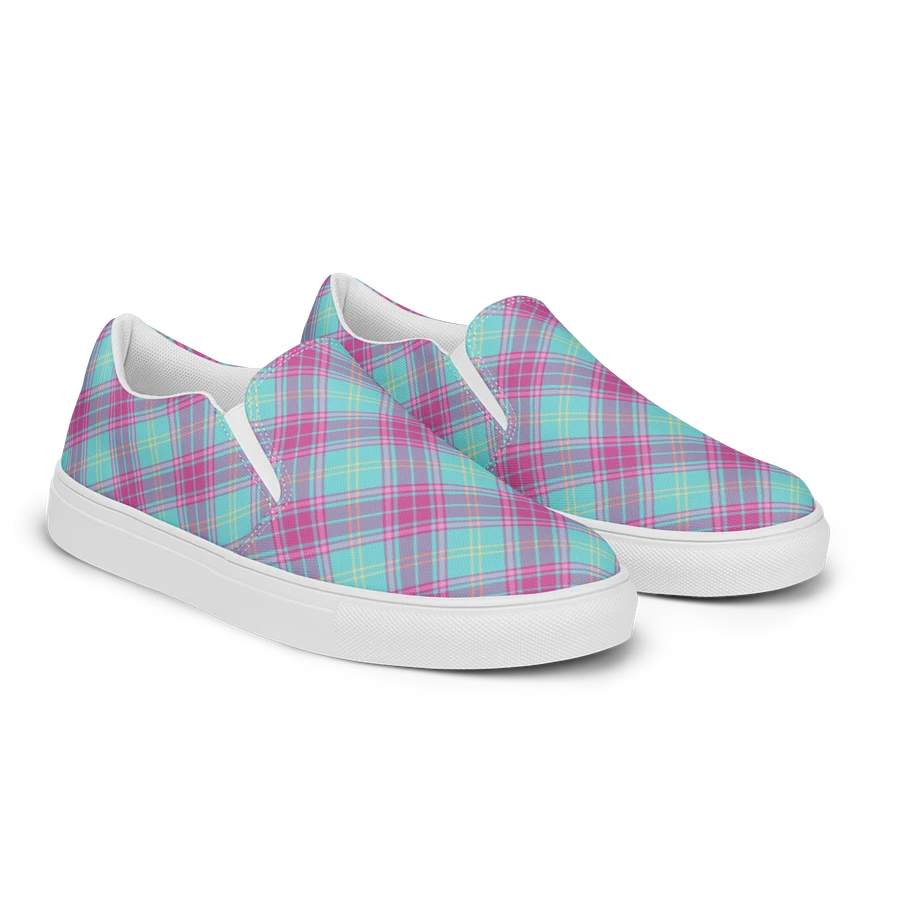 Hot Pink and Aqua Plaid Women's Slip-On Shoes product image (3)