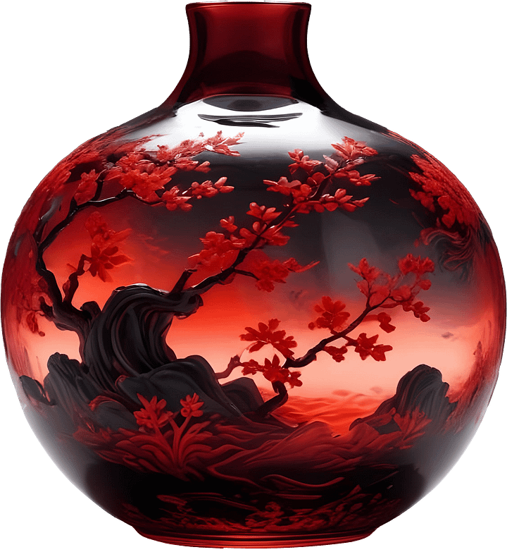 Chinese Art Glass Vase – Fiery Blossom Elegance PNG product image (1)