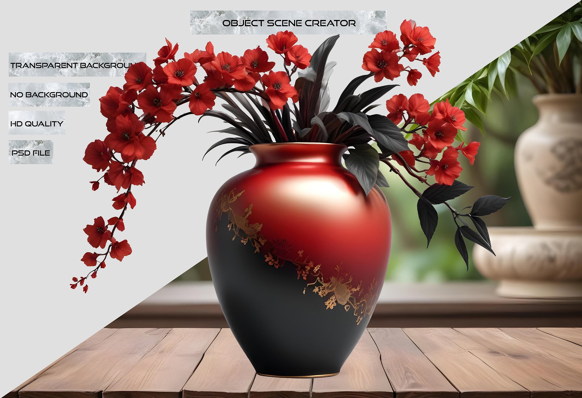 Chinese Porcelain Vase – Red and Black Gradient Elegance PNG product image (2)