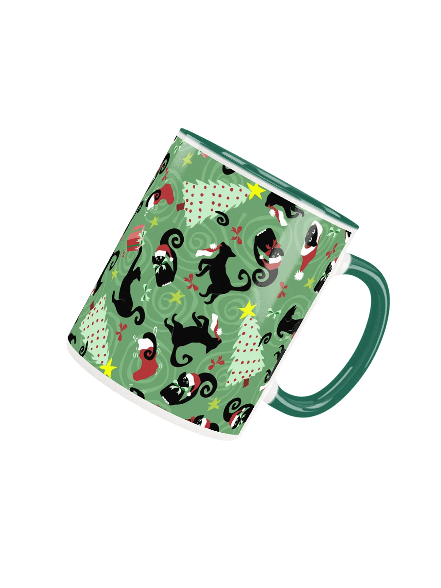 Black Christmas Kitties Being Cats Ceramic Mug – Green product image (4)