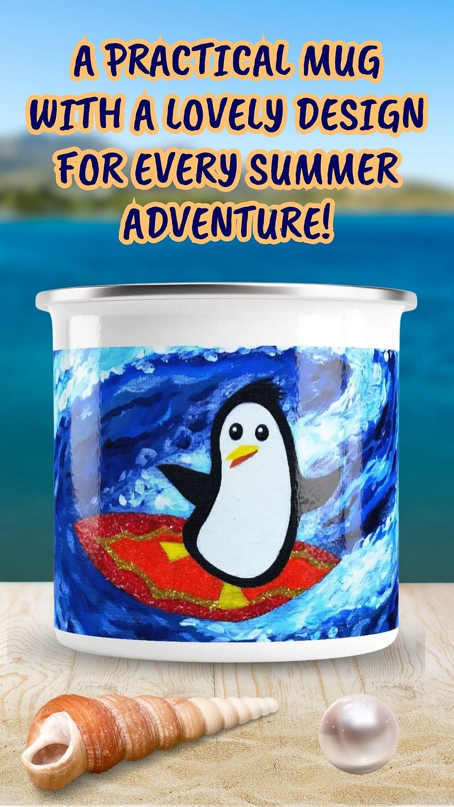 Surfing Penguin Enamel Mug product image (3)