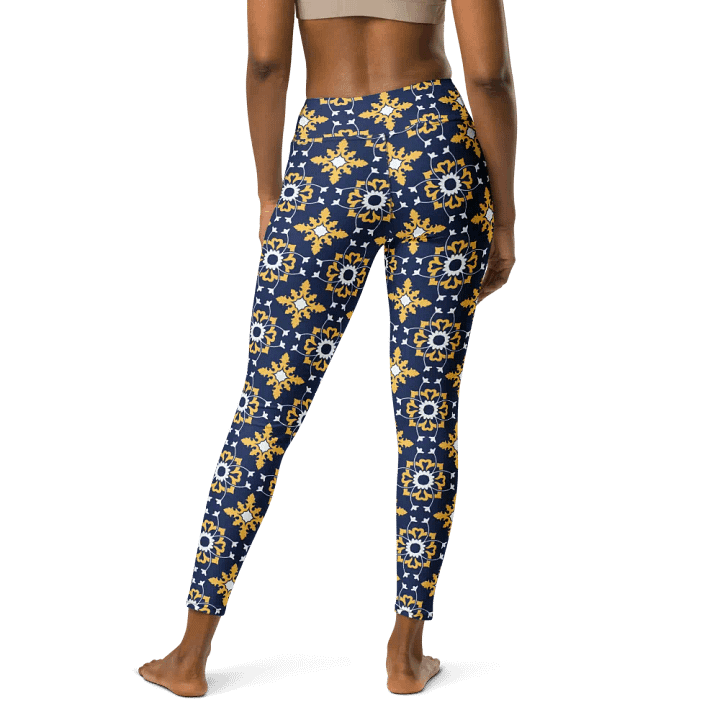 Bold Blue and Yellow Ornament Pattern High-Waist Leggings product image (2)