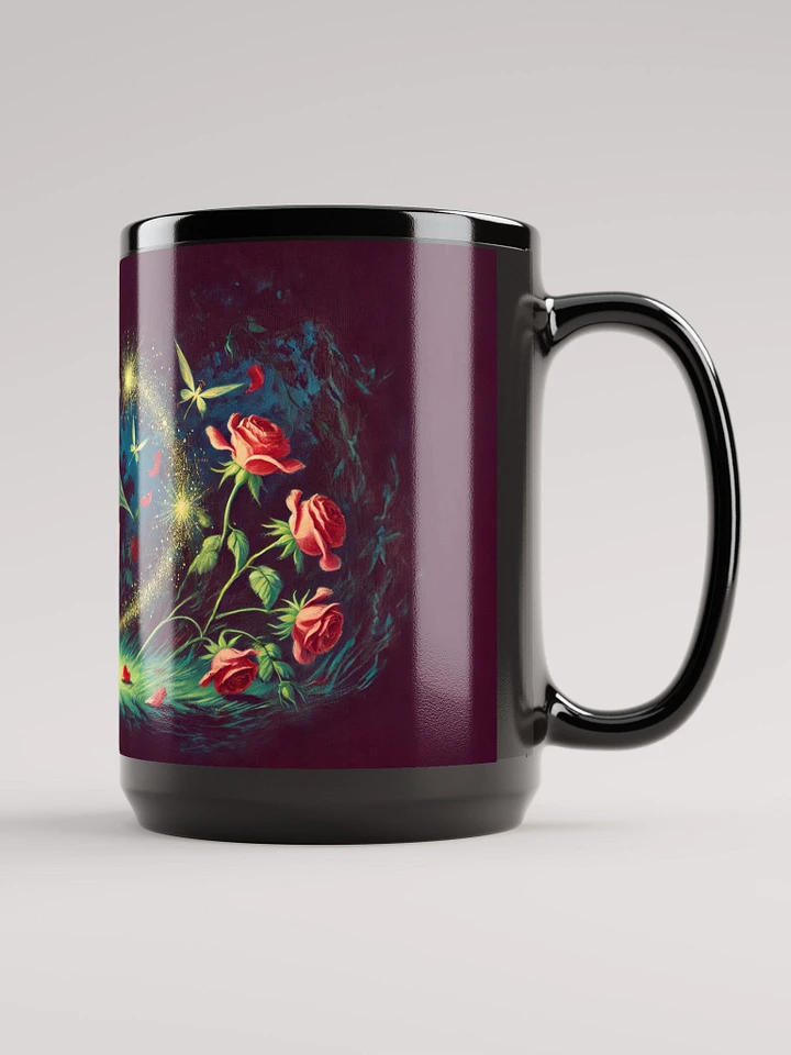 Enchanted Red Rose Petal Fairy 15 oz Black Glossy Mug product image (2)