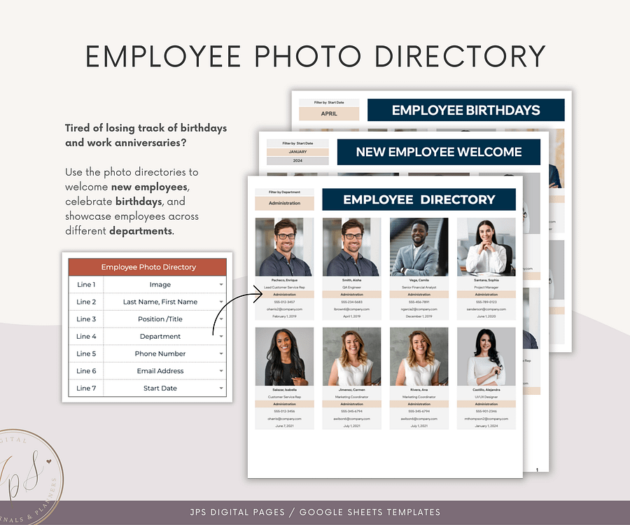 Employee Directory & Dashboard Spreadsheet, Google Sheets Template, Employee Photo Directory, HR Dashboard product image (7)
