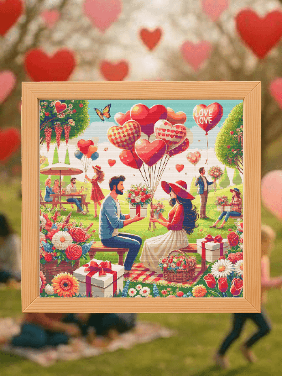 Valentines Day Park Cross Stitch Pattern product image (1)
