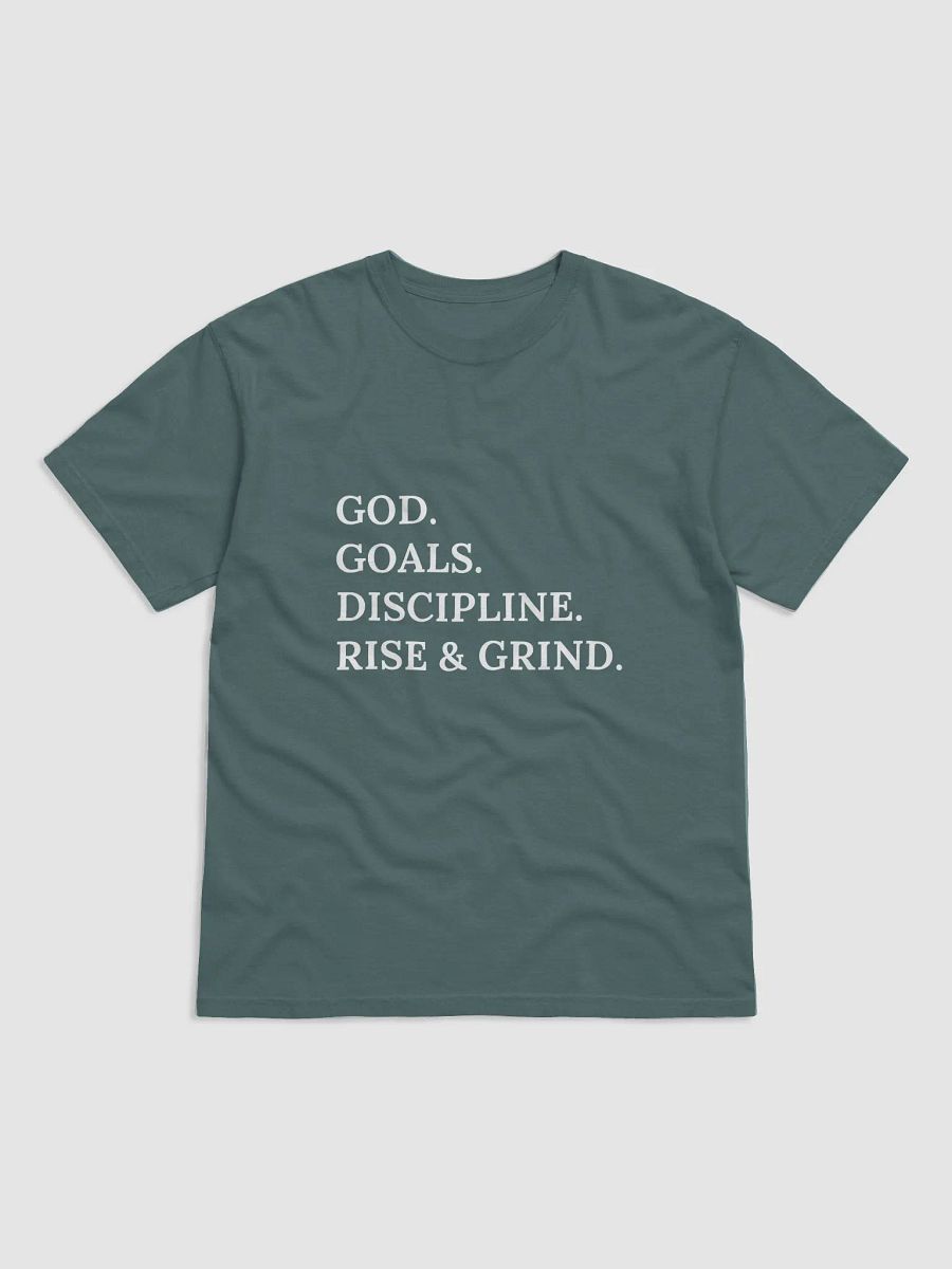 GOD. GOALS. DISCIPLINE. RISE & GRIND T-SHIRT (WHITE) product image (1)