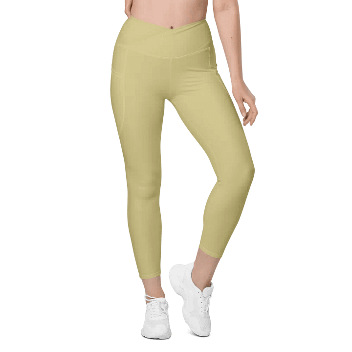 Plain Medium Yellow Soft Summer Women's High Waisted Premium Crossover Leggings with Pockets by Treasure Pie product image (2)