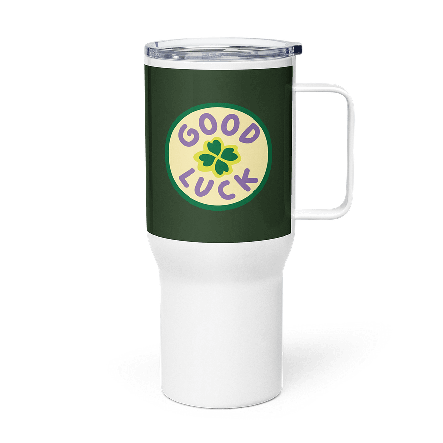 Good Luck Four Leaf Clover Green Insulated Travel Mug with a Handle product image (3)