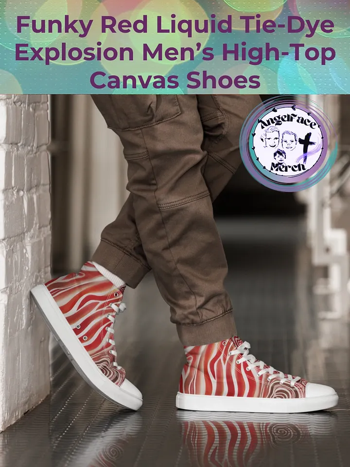 Funky Red Liquid Tie-Dye Explosion Men's High-Top Canvas Shoes product image (1)