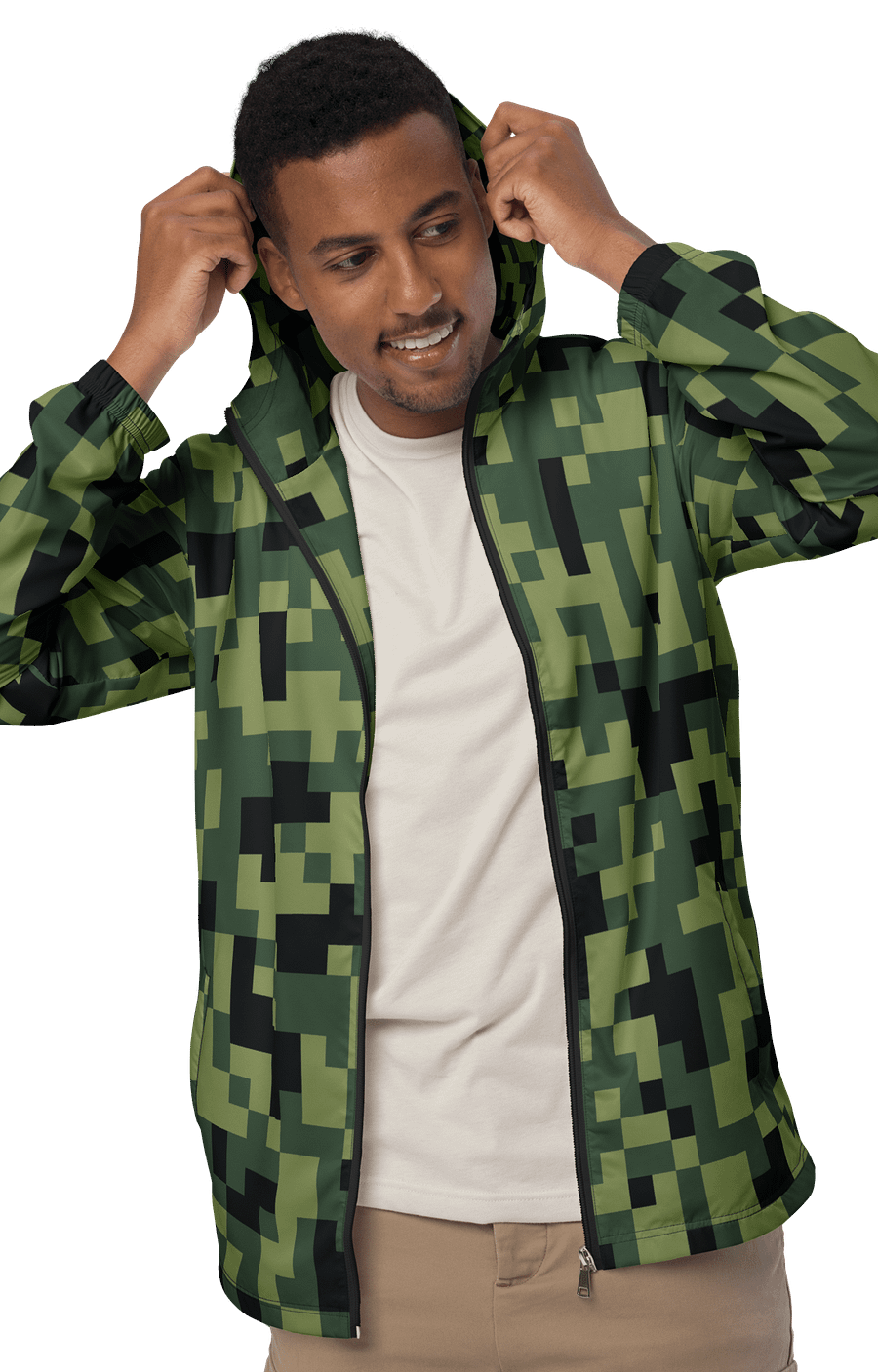 Military Green Camouflage Pixels Camo Pattern Unisex Windbreaker product image (2)