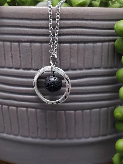 Minimal Circle Aromatherapy Necklace • Lava Stone Diffuser Necklace • Stainless Steel Minimalist Jewelry product image (2)