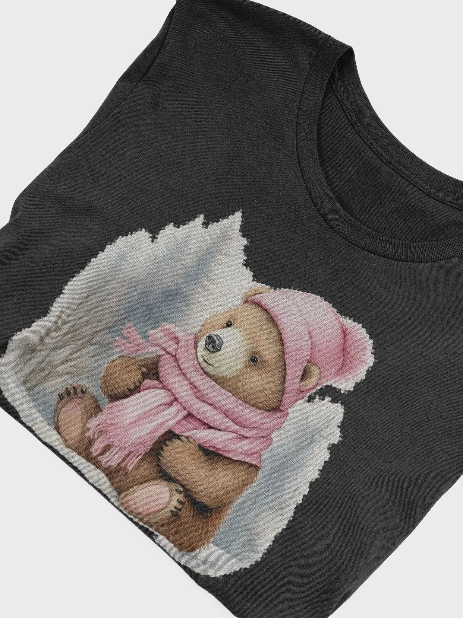 Adorable cute bear wearing a pink hat and scarf Supersoft T-Shirt product image (5)