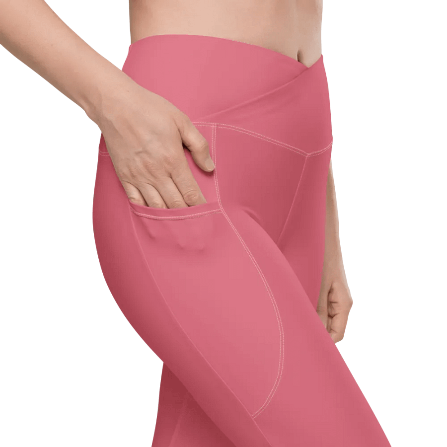 Plain Muted Rosy Pink Light Summer Women's High Waisted Premium Crossover Leggings with Pockets by Treasure Pie product image (8)