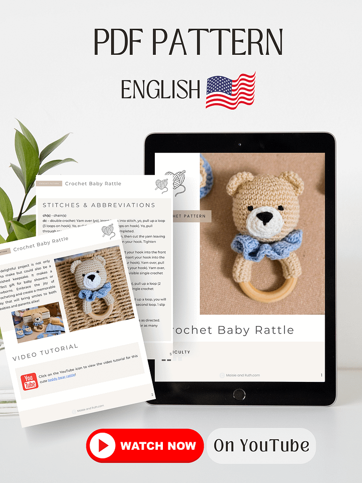 Crochet Pattern: Teddy Bear Baby Rattle product image (2)