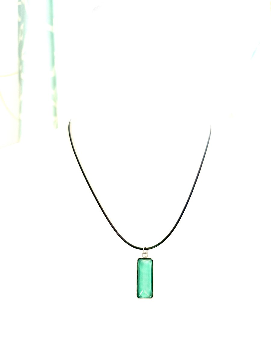 Electric Tide Pendant Necklace | Blue Green | Rectangle Cabochon | Monique Faella Designs™ | MFD-00144 product image (3)