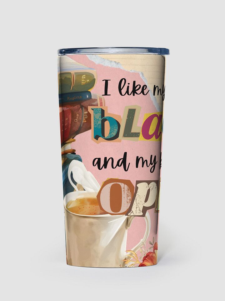 Vintage scrapbooking insulated coffee tumbler for book lovers - I like my coffee black and my books open product image (2)