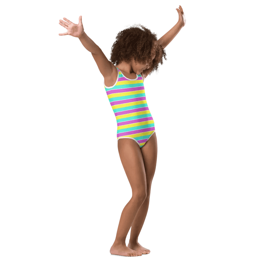 Colorful Swimsuit for Girls with stripes, Blue, Yellow, Pink, White, Leopard Collection product image (2)