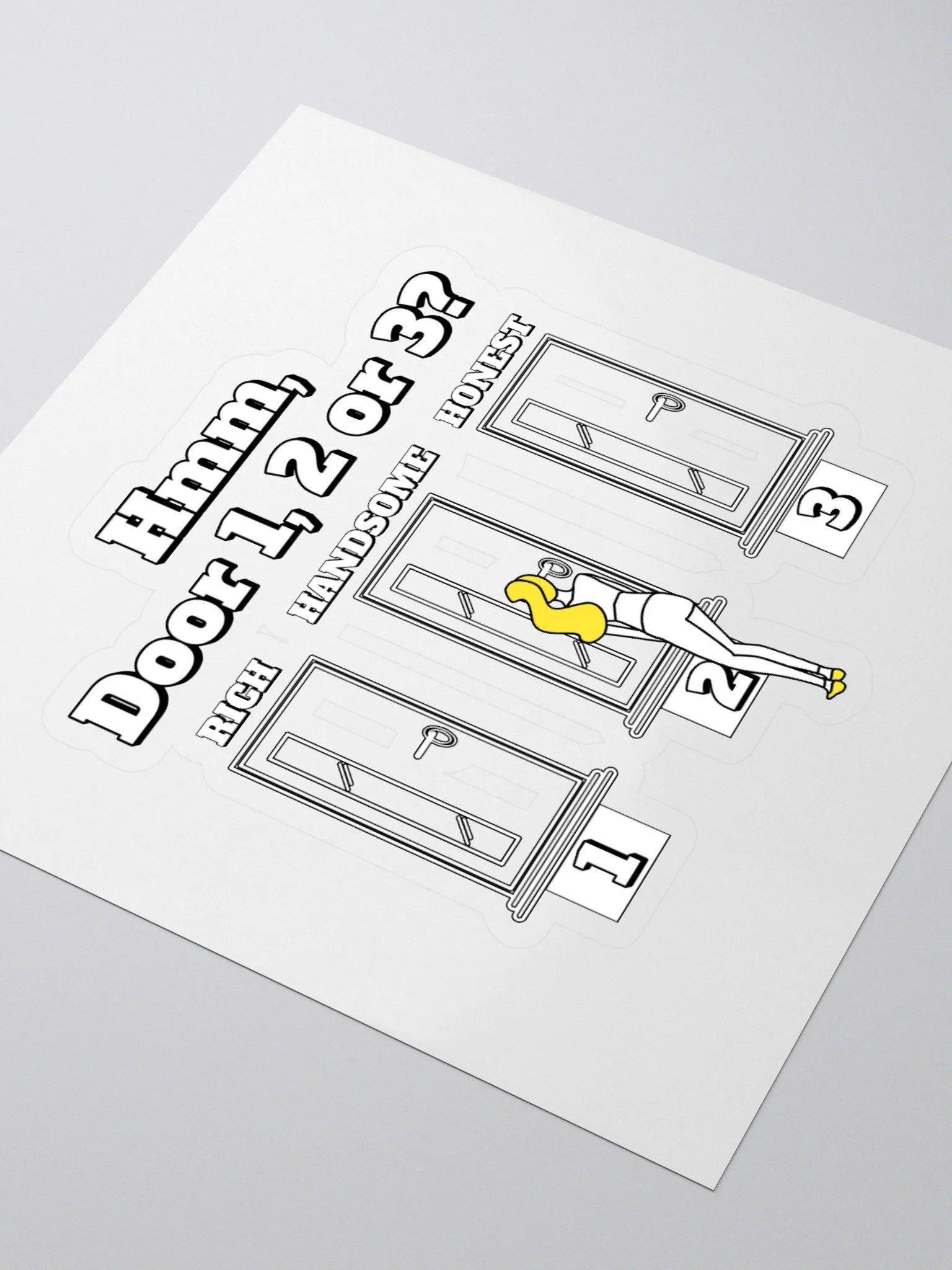 Hmm, Door 1, 2, 3? Funny Humorous Sticker product image (3)