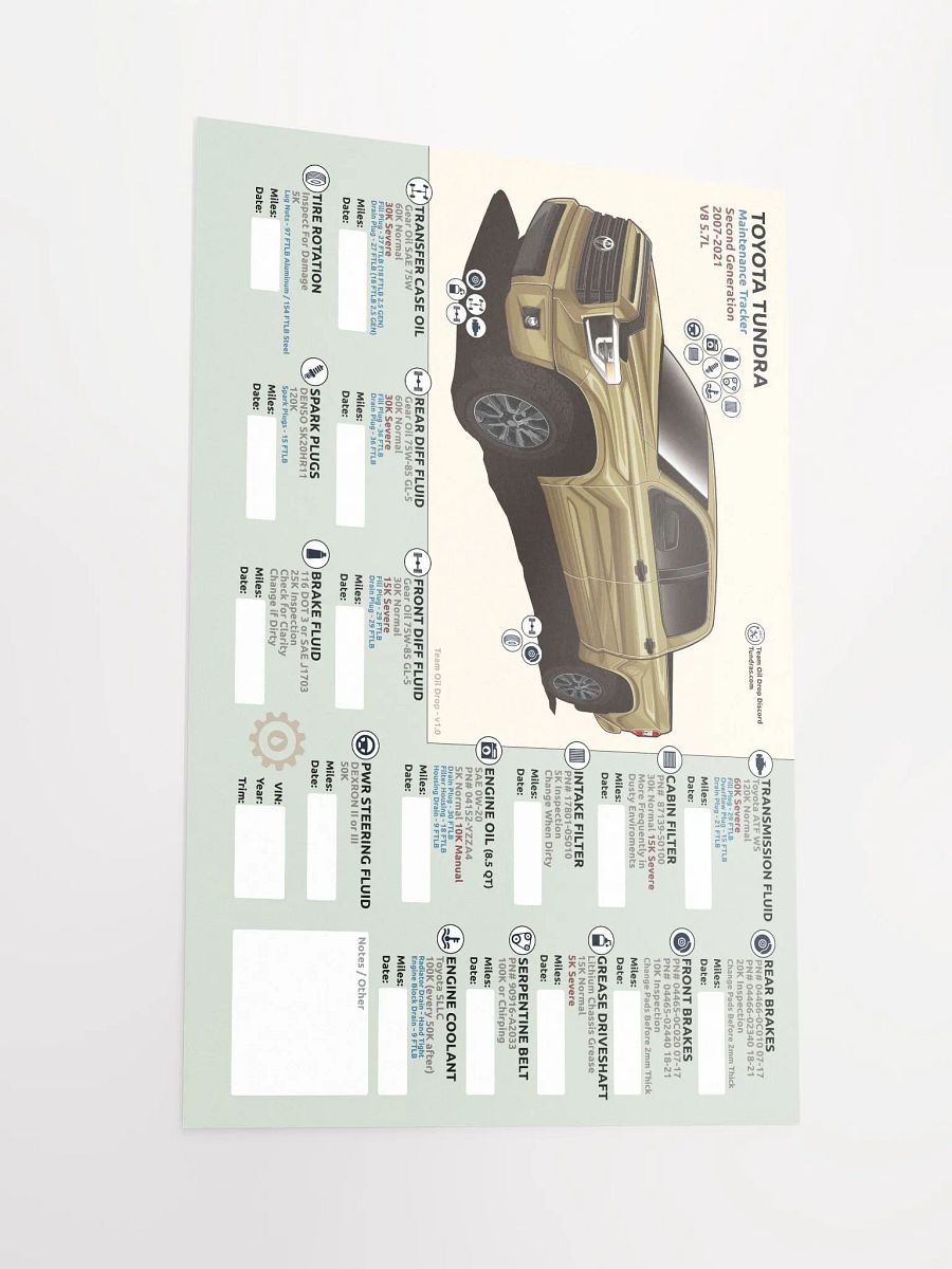 2nd Gen Tundra Maintenance Tracker - Sand product image (3)