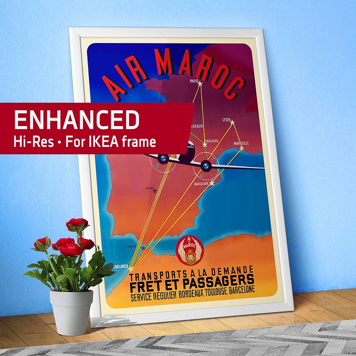 Morocco, Air Maroc, 1951 (Very Rare poster, Enhanced) — retro travel poster, vintage travel print product image (1)