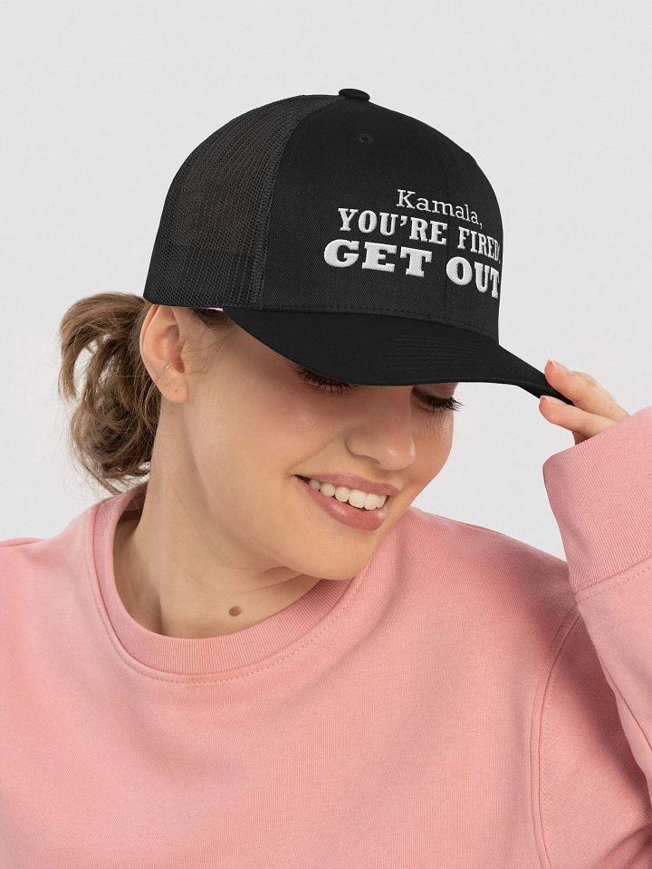 Kamala, YOU'RE FIRED! GET OUT. Retro Trucker Hat product image (2)