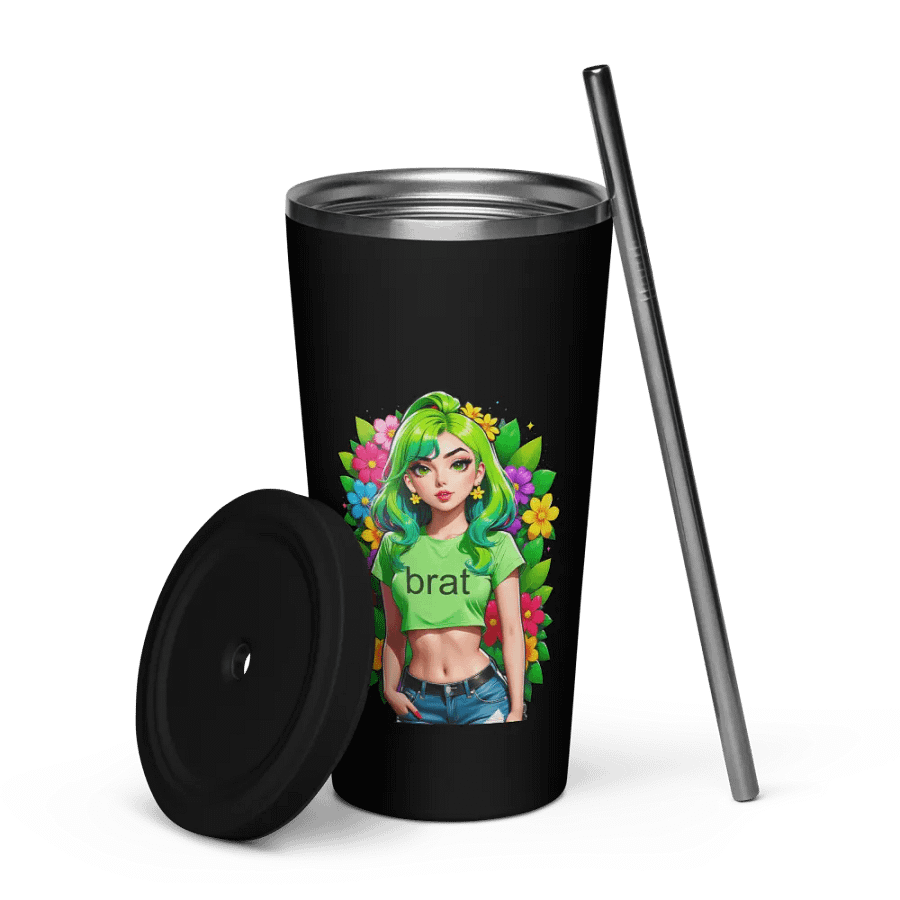 Brat 20 oz Tumbler Cup - Black - Insulated Tumbler with a Straw v2 product image (7)