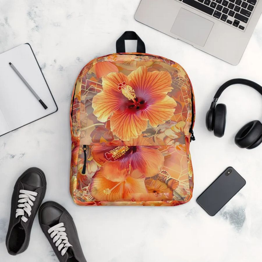 Golden Hibiscus Dreams All-Over Print Backpack product image (12)