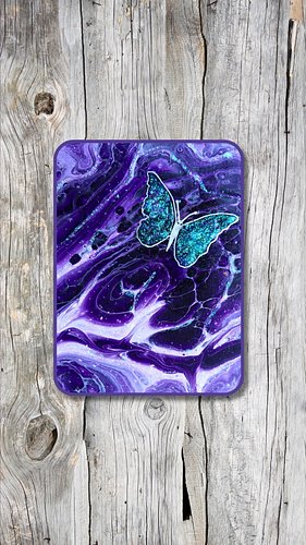 My latest fluid art pour. A cute coaster embellished with a hand painted butterfly and sparkles.  So sparkly. ☺

#fluidart #p...