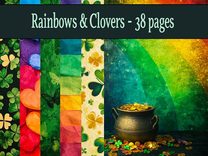 St. Patrick's Day Rainbows & Clovers Digital Scrapbook Pages product image (1)
