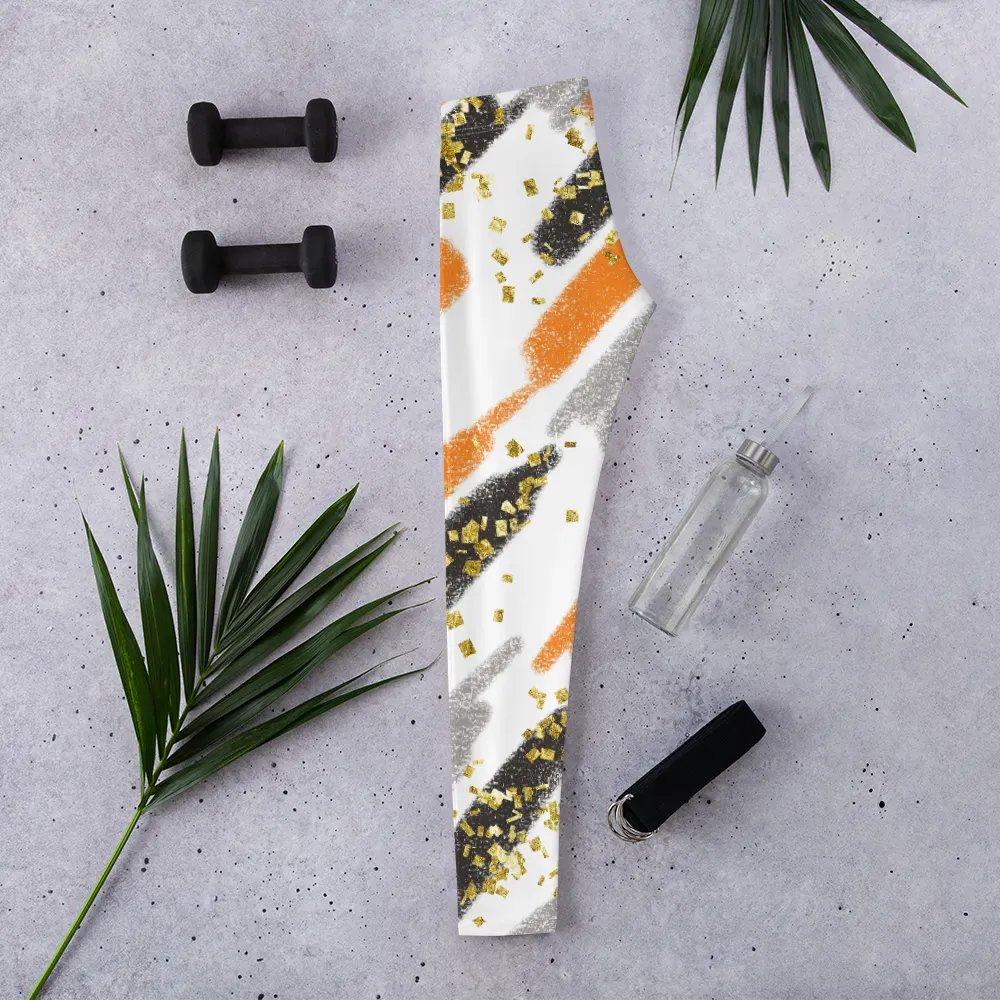 Black Orange abstract vintage print leggings product image (9)