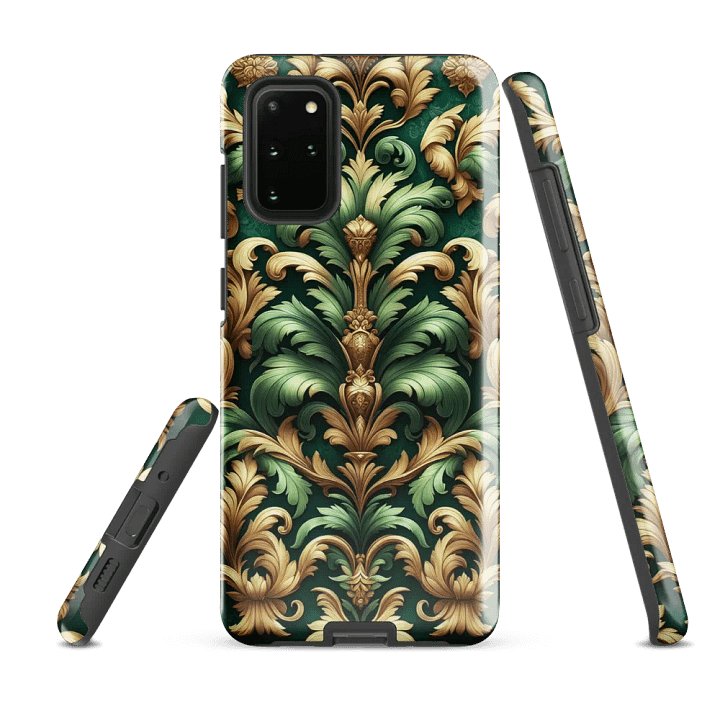 Tough Phone Case for Samsung® - Green and Gold Rococo Damask Floral Pattern product image (2)