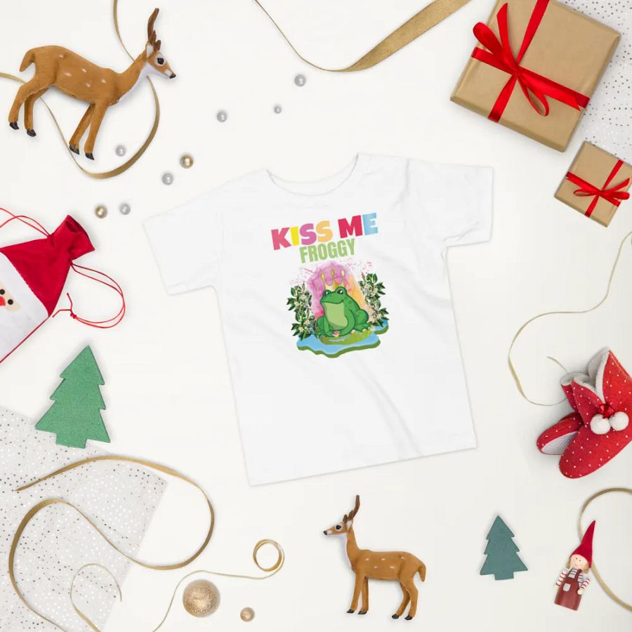 Kiss Me Froggy Colorful Funny Kids T-Shirt – Trendy Bella + Canvas Toddler Funny Shirt product image (3)