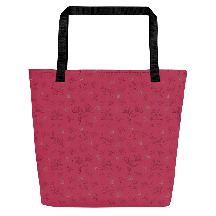 Gold Leaves and Chocolate Flowers on Magenta Large Tote Bag w/ Pocket product image (2)