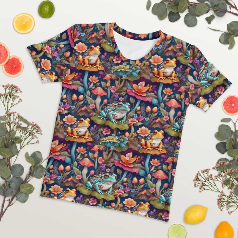 Mushroom Frogs Floral All Over Print T-shirt product image (7)