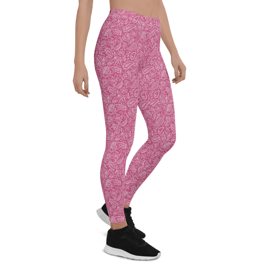 comfortable leggings in soft pink with white paisley design for those that like paisley pattern elements. product image (7)