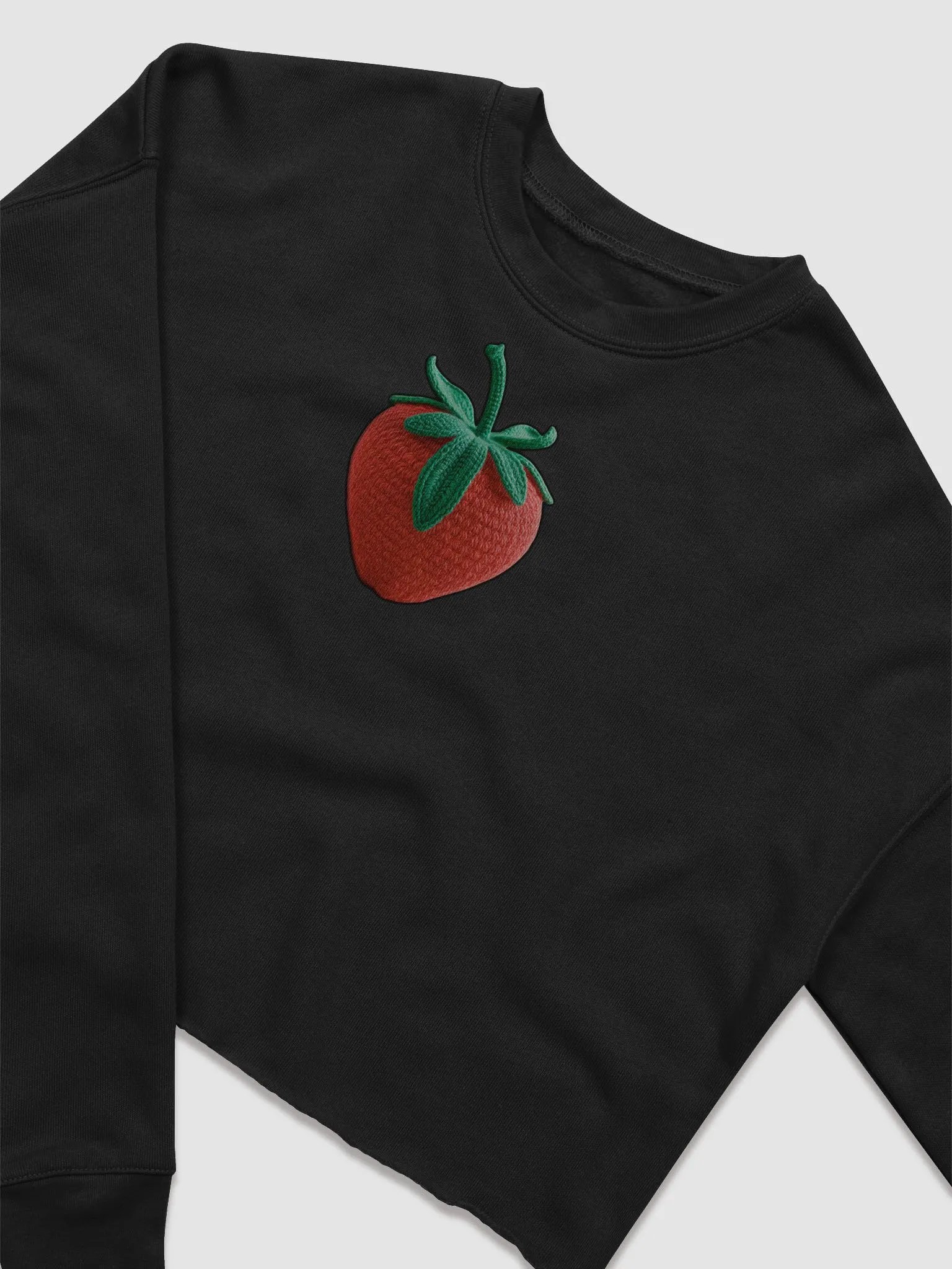 CozyAvocado Women's Black Fleece Crop Sweatshirt Strawberry #1 product image (3)