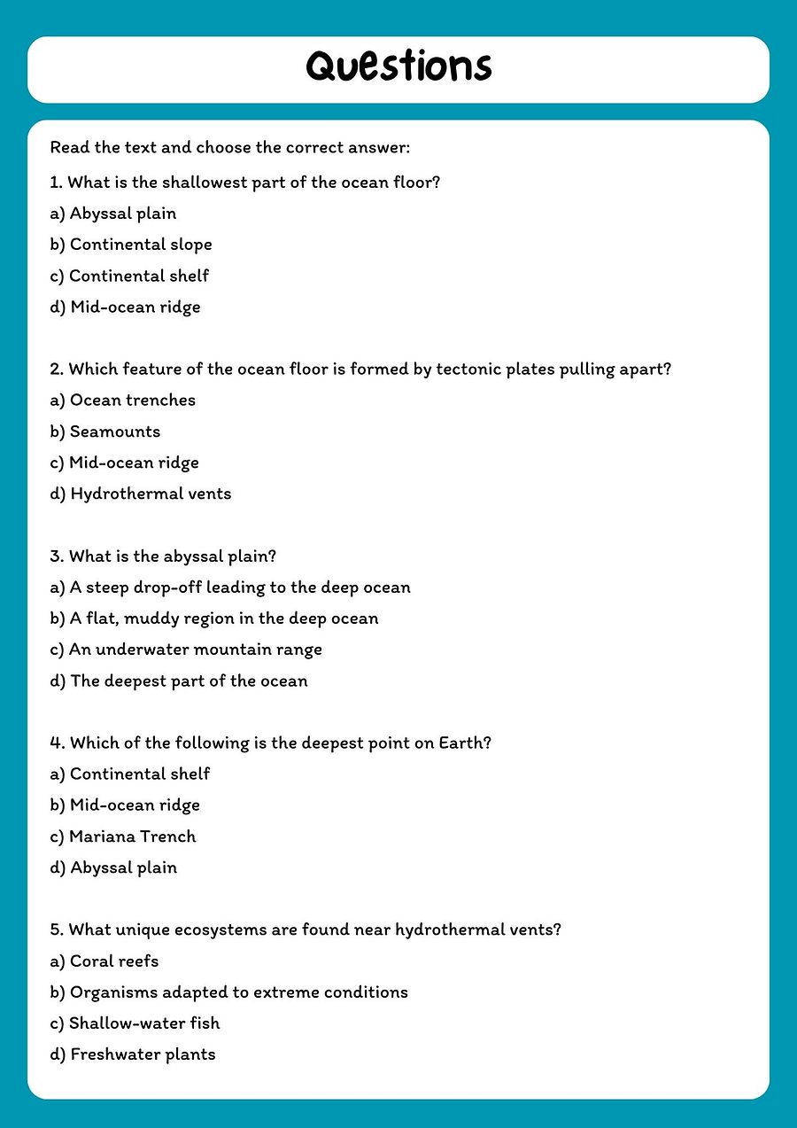 The Ocean Floor Reading Comprehension with Questions product image (2)