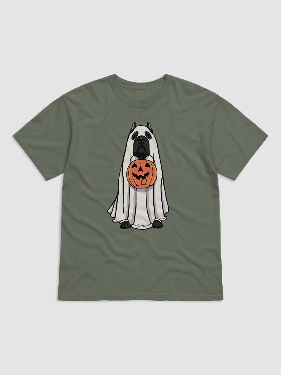 Funny Halloween Cane Corso(Black) T-Shirt | Funny Cane Corso Wearing a Ghost Costume and Holding a Pumpkin Basket product image (4)