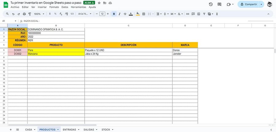 Inventario con entradas, salidas y stock en Google Sheets product image (4)