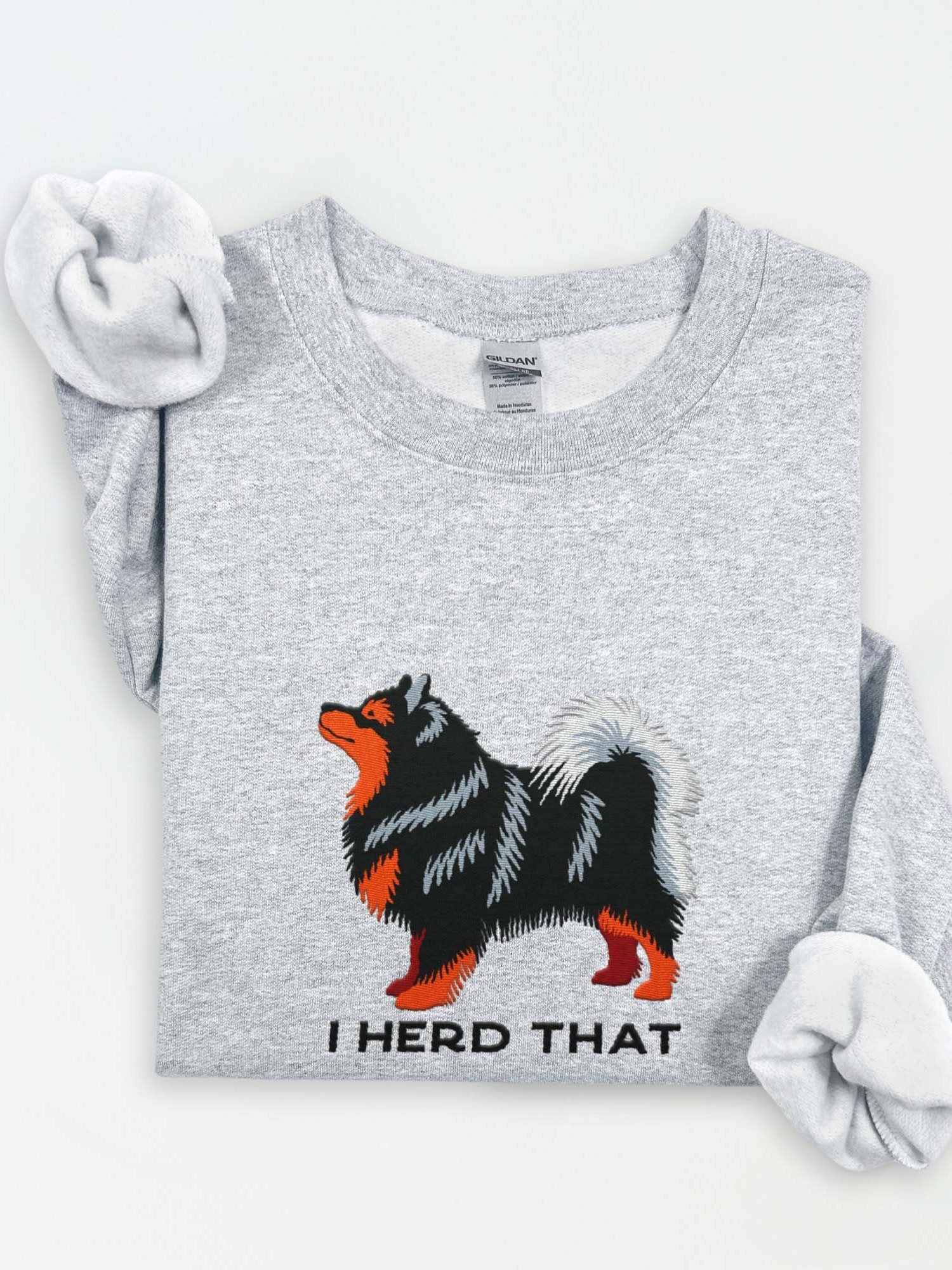 I Herd That Sweatshirt (Embroidered) of a Finnish Lapphund(Black & Tan) product image (1)