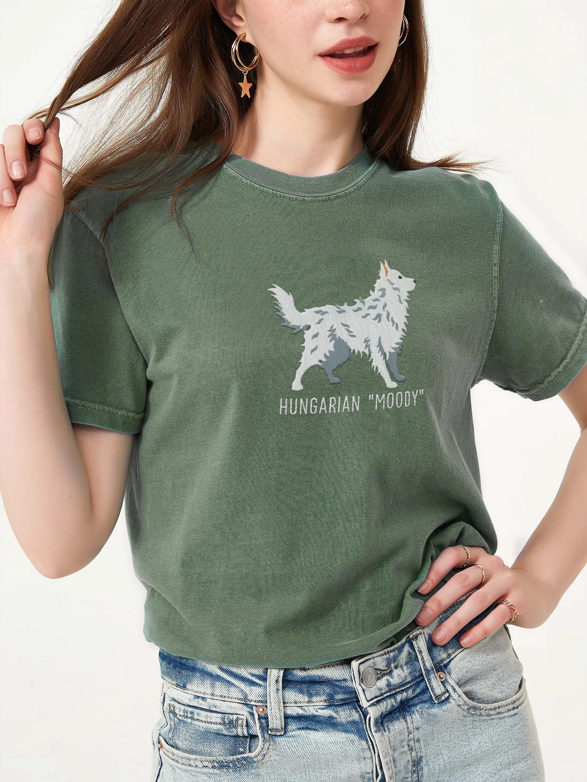 Hungarian Moody T-Shirt(Embroidered) of a Hungarian Mudi(White) product image (2)