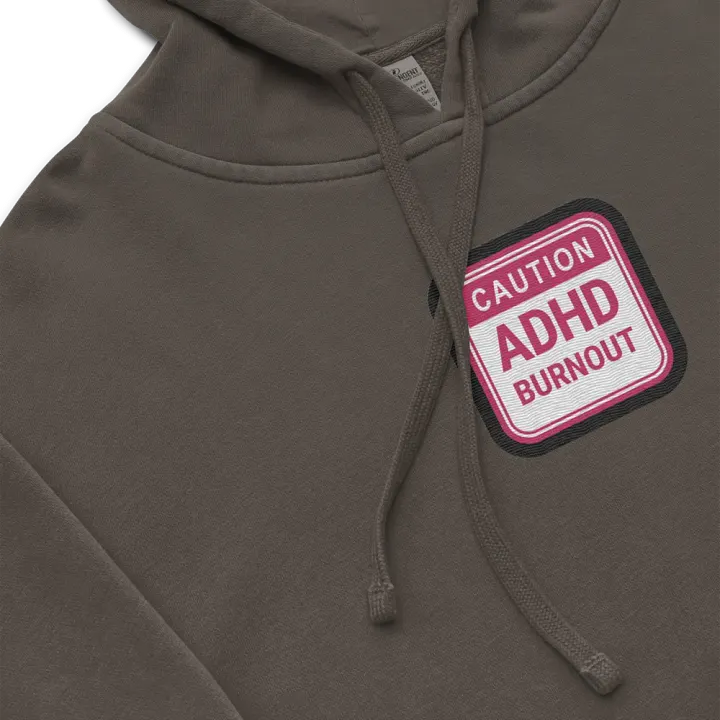 CAUTION: ADHD BURNOUT embroidered pigment hoodie (pink bubble design) product image (1)