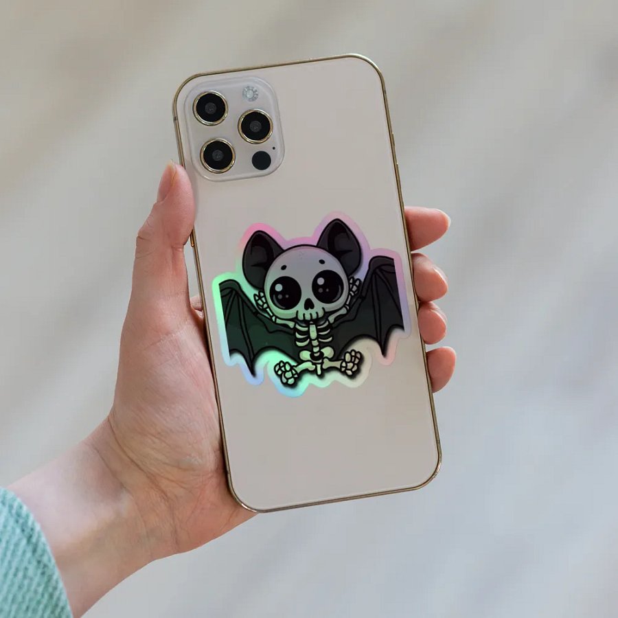 Whimsical Bat Skeleton Holographic Sticker Sheet product image (8)