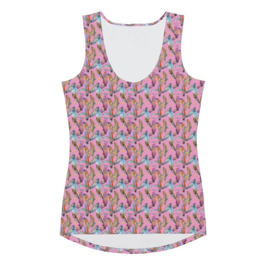 Ladies all over print tank top with colorful feathers design product image (3)