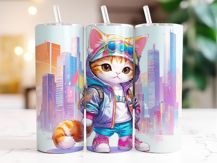 Cute City Kitty Cat 20 oz Skinny Stainless Steel Tumbler - v3 product image (2)