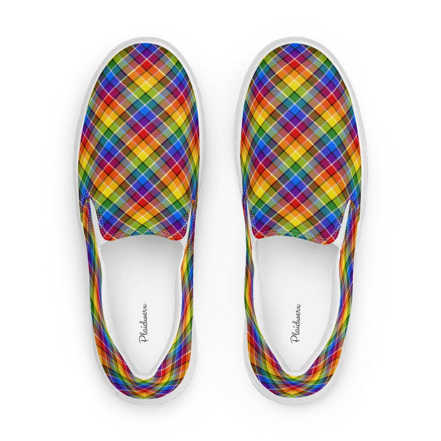 Bright Rainbow Plaid Women's Slip-On Shoes product image (1)